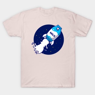 Milk Rocket Launching In Space Cartoon T-Shirt